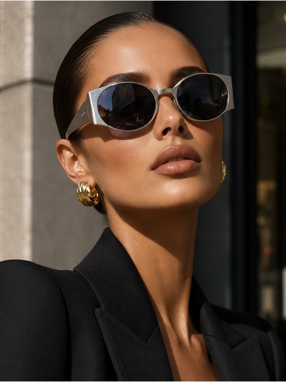 Unisex vintage Chanel metal plate flame oval sunglasses